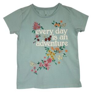 Peek Kids Girls L 8 Embroidered Floral Tee "Every Day Adventure" Peru